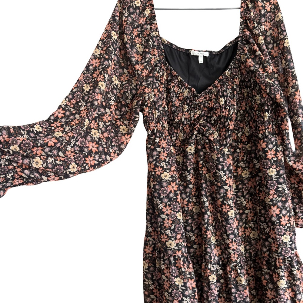Maurices Black Floral Long Sleeve Dress